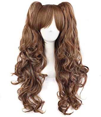 MapofBeauty Lolita Long Curly Clip on Ponytails Cosplay Wig, Brown/Khaki by MapofBeauty