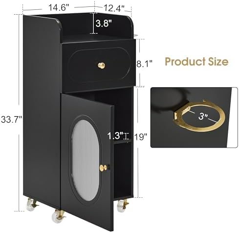 BarberPub Salon Trolley Cart, Oval Glass Door Gold Hardware Black 2498 - Image 3