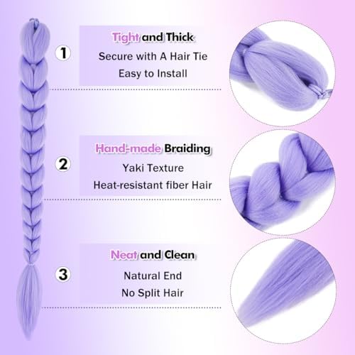 Getgal 28 Inch Purple Braiding Hair Ponytail 120G Pre Styled Braid Hair Professional Purple Hair Extensions Ponytail Synthetic Costume Cosplay Braids Hair (28 Inch) - Image 5