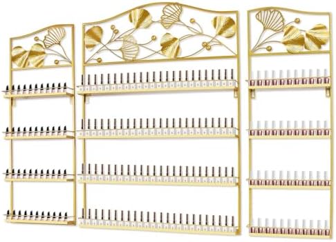 EBANKU Metal Nail Polish Racks, Gold Flower Shape Display Rack Cosmetic Display Case Lipstick Perfume Wall-mounted Shelf Essential Oil Organizer for Home Spa Nail Salon Shop by EBANKU