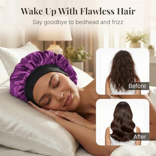 2PCS Silk Hair Bonnet for Sleeping Women - Satin Bonnet for Sleeping Double Layer Adjustable Sleep Cap for Curly Hair - Image 4