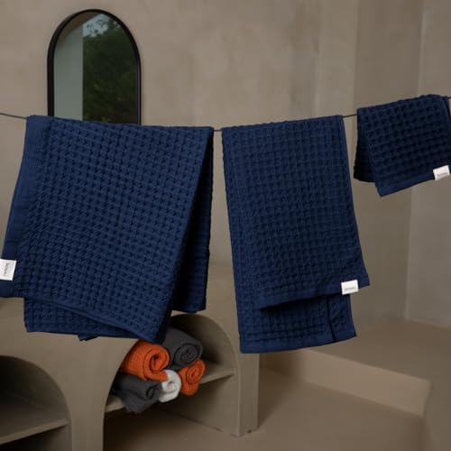 Luxury Organic Japanese Cotton Waffle Bath Towel | Thick, Absorbent, Quick Dry Bathroom Towels for Shower, Sauna, Onsen| Hotel & Spa Quality, Gift-Ready (Ocean Blue, Bath Sheet (2 Pack)) - Image 4