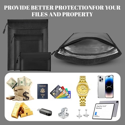 Lihengkong Fireproof Waterproof Document Bag 3-Pack Black 2000℉ Money Bag for Cash Passports ID Cards Social Security Card Protector Waterproof Zipper Pouch Fire Proof Bank Bag Document Holder - Image 6