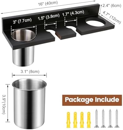 Hair Tool Organizer for Bathroom – Wall Mounted Hair Dryer Holder with Heat-Resistant Cups, Curling Iron & Straightener Rack, Blow Dryer Organizer for Vanity or Wall (Black) - Image 4