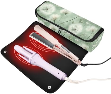 Hair Tools Travel Bag with Heat Resistant Mat Detachable 2-in-1 Curling Iron Travel Case Hot Tools Organizer for Straightener Flat Iron Dreamy Green Dandelions - Image 2