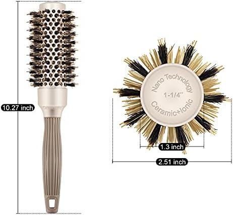 BANGMENG Round Barrel Anti-Static Hair Brush with Boar Bristles, Nano Thermal Ceramic Ionic Tech | For Extra Shine | Protect Hair, Enhance Texture, For Straightening & Drying (1 1/4 inch) - Image 2