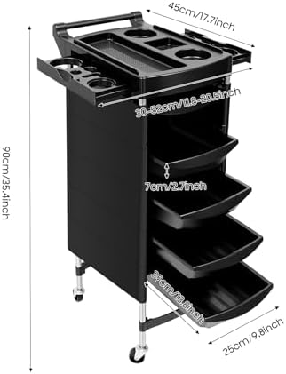 Salon Trolley Cart with Wheels & 5 Drawers, 6 Layer Salon Rolling Stations for Hair Stylist Rolling Storage Trolley w/ 2 Hair Dryer Holder Side Tray for Beauty Tattoo Hairdressing Beauty Equipment - Image 3