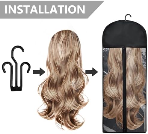 5Pcs 31.5in Hair Extension Holder Wig Storage Bag with Hanger, Black - Image 3
