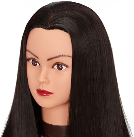 Hairingrid 26"-28" Mannequin Head Hair Styling Training Head Manikin Cosmetology Doll Head Synthetic Fiber Hair and Free Clamp Holder (Black-) - Image 3