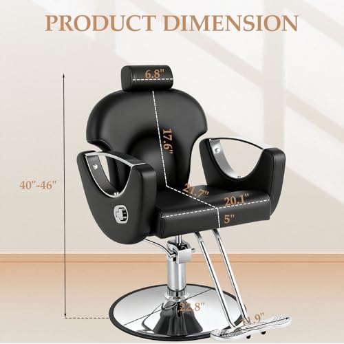 Black Reclining Salon Barber Chair for Hair Stylist, Professional Hair Stylist Chairs with Heavy Duty Hydraulic Pump, All Purpose Styling Hairdresser Braiding Shampoo Chair for Spa Home Euipment - Image 2