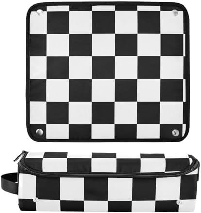 Checkerboard Plaid Hair Tools Travel Bag Carrying Case Portable Travel Organizer Pouch with Heat Resistant Mat for Hair Dryer Flat Irons Curling Iron - Image 3