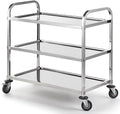 CURTA Stainless Steel Serving Trolley, 38" L x 20" W x 37" H 3 Tiered Shelf Kitchen Utility Cart, Rolling Casters Brake Wheel, Commercial Pro for Restaurant/Hotel/Lab/Clinic/Salon/Workshop by CURTA