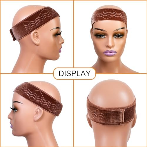 Wig Grip Band Flexible Velvet Scarf Adjustable Comfort Headband Wig Comfort Non-Slip Adjustable Fasten Wig Bands with Wavy Silicone (Brown) - Image 3