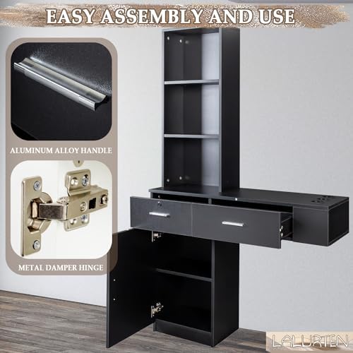 Salon Station Wall Mount Barber Station Salon Stations for Hair Stylist with Appliance Holders Hair Salon Station with Lockable Drawers Salon Cabinet with 3 Shelves for Beauty Spa (Black) - Image 5