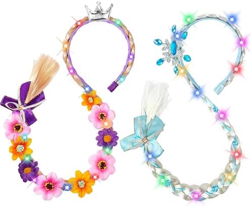 Light Up Princess Braided Wigs， Princess Accessories Wig Headbands for Girl by DUDUCOFU