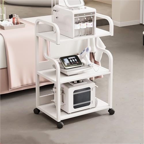 Esthetician Trolley Cart with Wheels and Armrests, Salon, Spa Beauty Machine Storage Cart, 3 Tier Beauty Rolling Cart, Mobile Rolling Cart for Beauty Salon(White) by Unknown