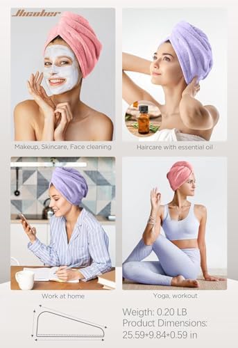 Hicober Microfiber Hair Towel Wrap for Women, Quick Dry,Purple Pink, 2-Pack - Image 5