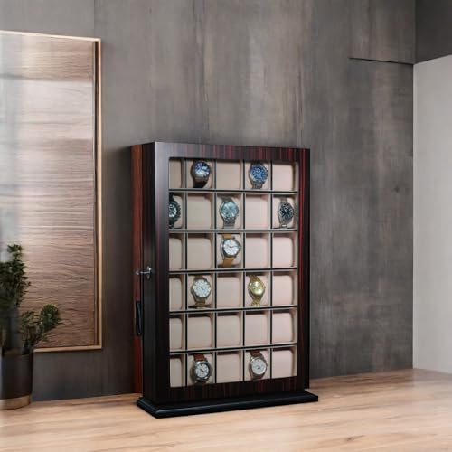 TIMELYBUYS 30 Piece Ebony Wood Watch Display Wall Hanging Case and Storage Organizer Box and Stand Father's Day Gift - Image 4