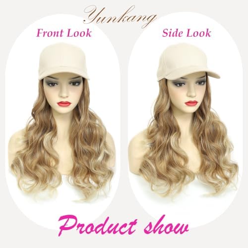 Hat Wig Baseball Cap with Long Wavy Wig Natural Layered Ombre Blonde Hair - Image 2