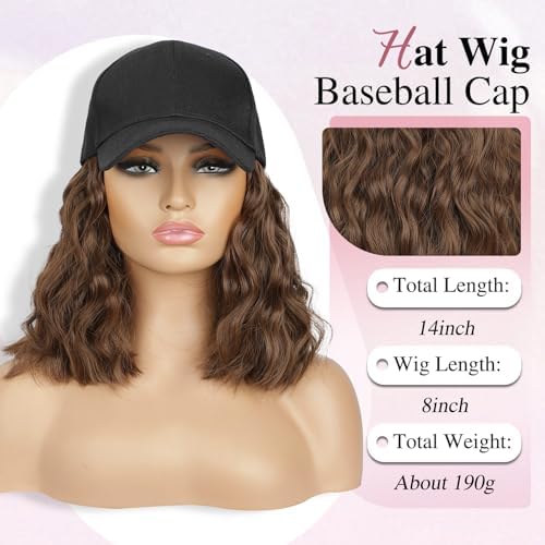 HANYUDIE Hat Wig for Women Wig Cap with Curly Hair Extensions Hat with Hair Wave Adjustable Baseball Cap Wigs - Image 3