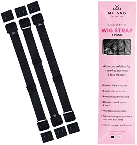 Milano Adjustable Elastic Wig Band with Hooks for Secure Fit & Comfort for Wigs and Lace Front Wigs - Wig Strap, Headband, & Wig Grip Accessories, Black by MILANOCOLLECTION