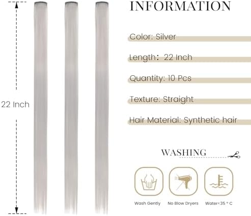 10 Pcs Silver Colored Clip in Hair Extensions 22 Inch - Image 2