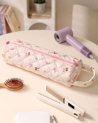 2Pcs Hair Tool Organizer Quilted Carrying Case for Shark Hair Air Wrap Dryer Case Mothers Day Gifts Cosmetics Toiletry Organizer for Girls Women (Cherry) - Image 5