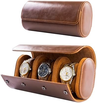 MR.OKAY 3 Watch Travel Case- Classic Leather Watch Case With Superb Texture.Portable Watch Roll Or Organizer For Storage And Display. Best Travel Gift for Men,All Handcrafted By Artisans. by MR.OKAY