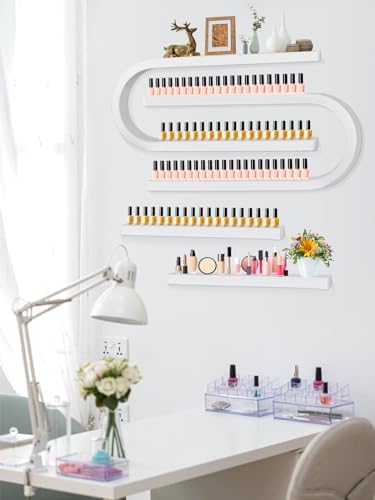 EBANKU 4PC U Shape Nail Polish Racks Heavy Duty Nail Shelfs for Wall Nail Polish Display Rack Cosmetic Display Cases Lipstick Perfume Wall Shelf Nail Polish Organizer for Home Spa Nail Salon (White) - Image 6