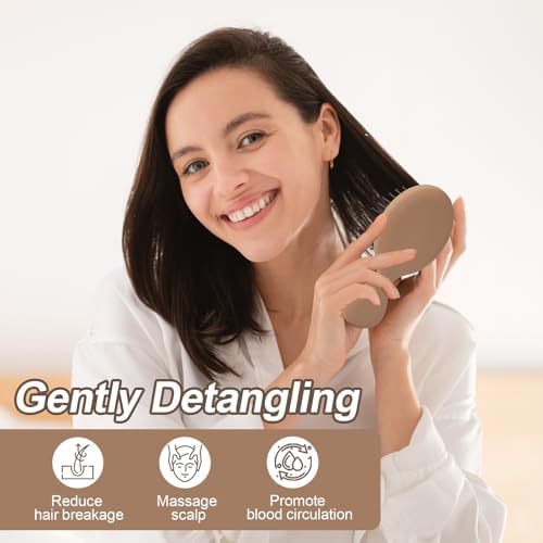 Mini Hair Bursh for Kids Women and Men, Protable Travel Size Hair Brush for Pockets Purse backpack, Mini Detangler Brush for All Hair Types, Small Hair Brush for Detangling(Brown) - Image 5