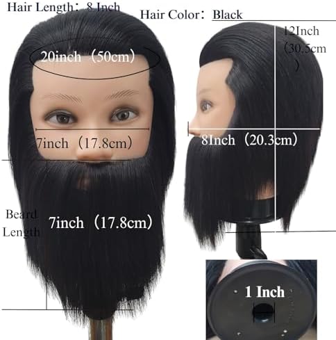 Barber Male Black Human Hair Mannequin Head with Beard - Image 3