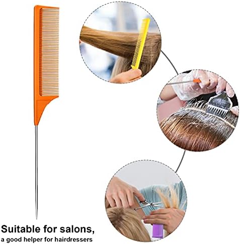 Leinuosen 3 Pack Rat Tail Comb Carbon Fiber,Purple, Orange, Yellow - Image 5