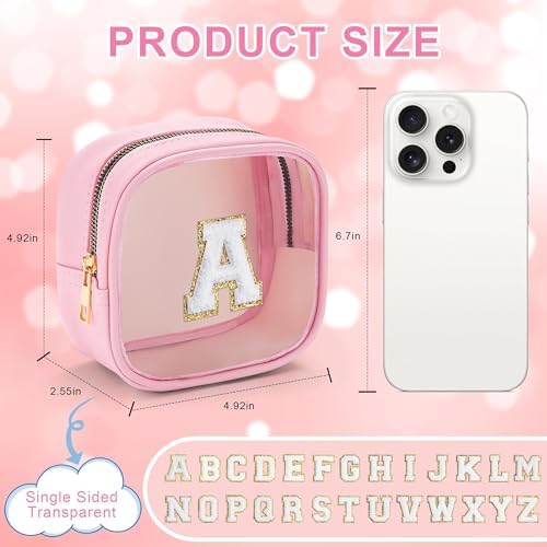 YOOLIFE Mini Makeup Bag | Clear Makeup Bag Toiletry Case | Portable Make Up Organizer | Small Cosmetic Bag for Purse | Best Friend Birthday Gifts Teacher Daughter Gifts | Gifts for Girls | Pink E - Image 3