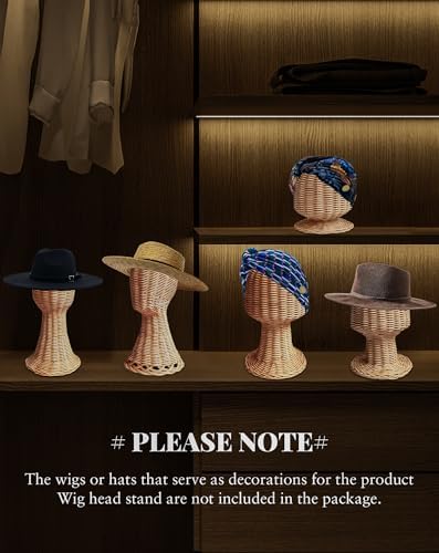 CHADWICK 20.47-Inch Rattan Mannequin Head Stand for Wigs and Hats - Image 2