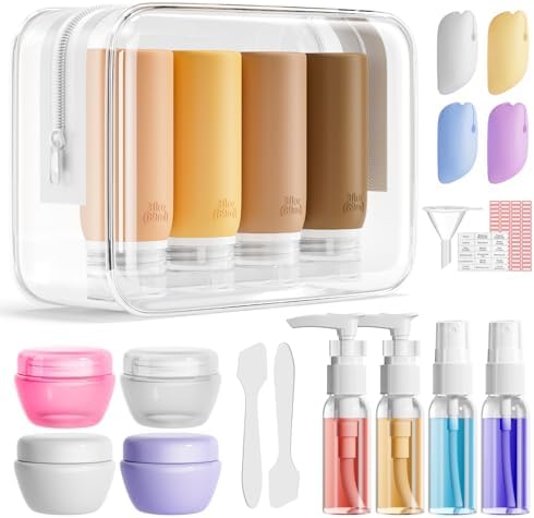Muslish 21 Pack Travel Bottles for Toiletries, Leak-Proof TSA Compliant Silicone Travel Size Containers for Shampoo and Conditioner, BPA Free with Toiletry Bag (Apricot) by MUSLISH
