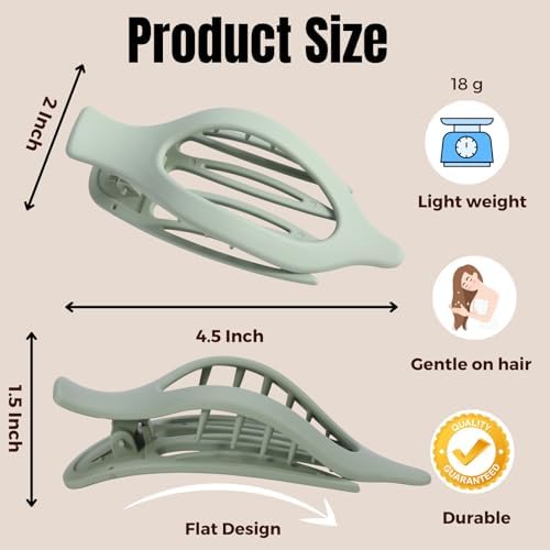 8 Pack Green Flat Hair Clips – Matte Large French Green Claw Clips for Women & Girls, No-Slip Strong Hold Gradient Barrettes for Thick or Thin Hair, Nature Inspired Cottagecore Look - Image 2