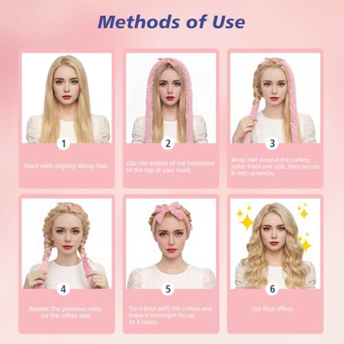 Heatless Curls Overnight, Heatless Hair Curlers to Sleep in, Pink - Image 4