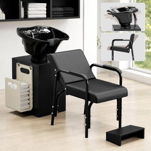 Shampoo Cabinet with Reclining Chair for Salon, Hair Washing Station by Varonxe