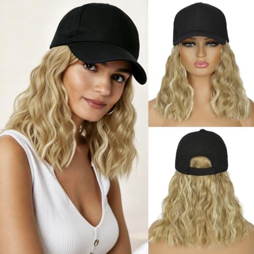 HANYUDIE Hat Wig for Women Wig Cap with Curly Hair Extensions Hat with Hair Wave Adjustable Baseball Cap Wigs by HANYUDIE