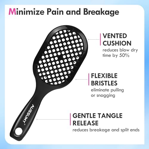 Vented Detangling Hair Brush - 2 Pack Detangler Hairbrush for Effortless Tangle Removal - Ultra-Soft Bristles For Natural Curly Straight Wet Dry Damaged Hair for Women Men Kids Black & Lagoon - Image 2