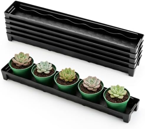 RooTrimmer 5 Pack Plastic Plant Saucer (17"x3"x1.5"), Rectangular Window Sill Plant Pot Trays with Removable Drainage Hole, Thick Windowsill Saucer Tray for 2.8 inch (7CM) Flower Nursery Pots (Black) by RooTrimmer