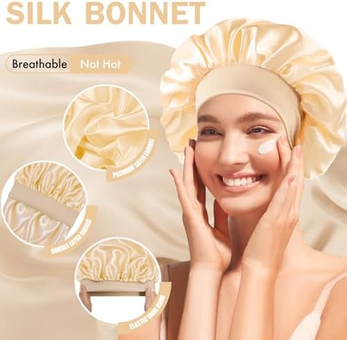 Satin Silk Bonnet for Hair, Double Layer Sleep Cap for Men & Women - Image 3