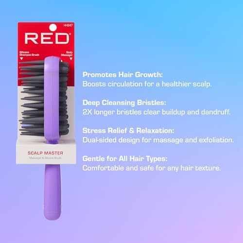 Red by Kiss Scalp Master 2-in-1 Silicone Scrubber & Shampoo Brush, Soft Long Bristles for Exfoliating Scalp, Boosting Circulation & Removing Build-Up (Purple) - Image 2