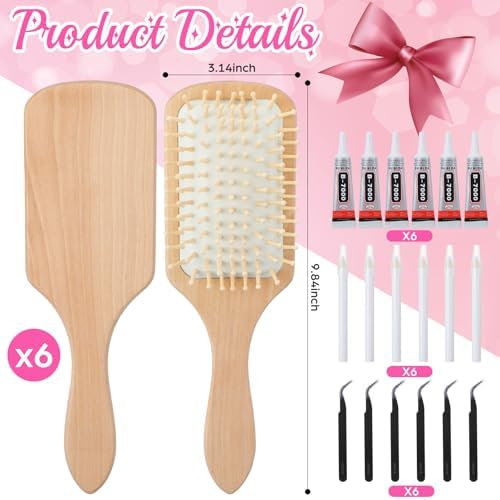 6 Sets DIY Wooden Hairbrush Craft Kit 10" Pearl Shell, Square - Image 2