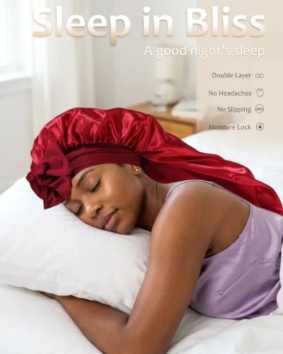 AWAYTR Long Satin Bonnet for Braids - Double Layer Hair Bonnet for Sleeping - Image 6