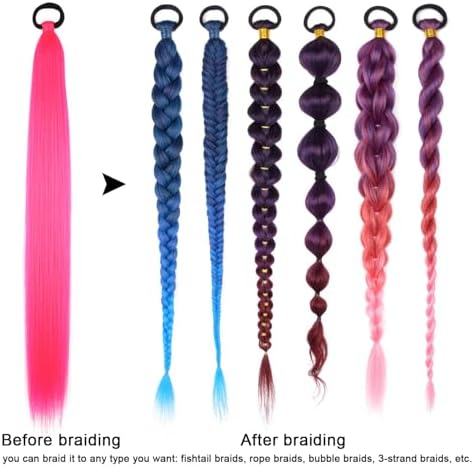 Ponytail Extension 2 Pc Rose Red Braid Ponytail Extension with Elastic Tie - Image 4