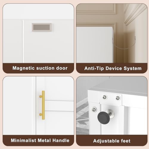 Tall Metal Narrow Storage Cabinet 67" H with 4 Adjustable Shelves and 2 Doors, White Pantry Cabinets with 4 Door Storage Compartment,Tall Bathroom Cabinet for Kitchen, Home Office, Living Dining Room - Image 5