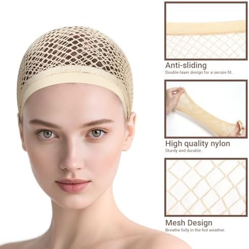 MORGLES 3 Pcs Beige Women's Wig Caps, Non Slip Nylon Hair Nets for Cosplay - Image 4