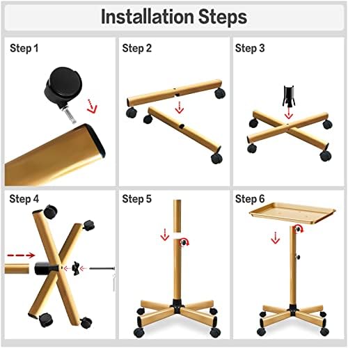 Colden Salon Tray, Salon Rolling Tray Cart with Wheels, Tattoo Tray Adjustable Color Tray（Gold） - Image 6
