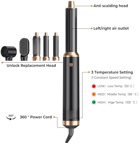 5 in 1 Blow Dryer Brush Set, Hot Air Styler Air Curling Wrap Air Curler Low Heat Hair Care, Round Brush Blow Dryer Hair Styling Tools Gift for Dry,Volumize,Straight,Curl, 110-120V - Image 6